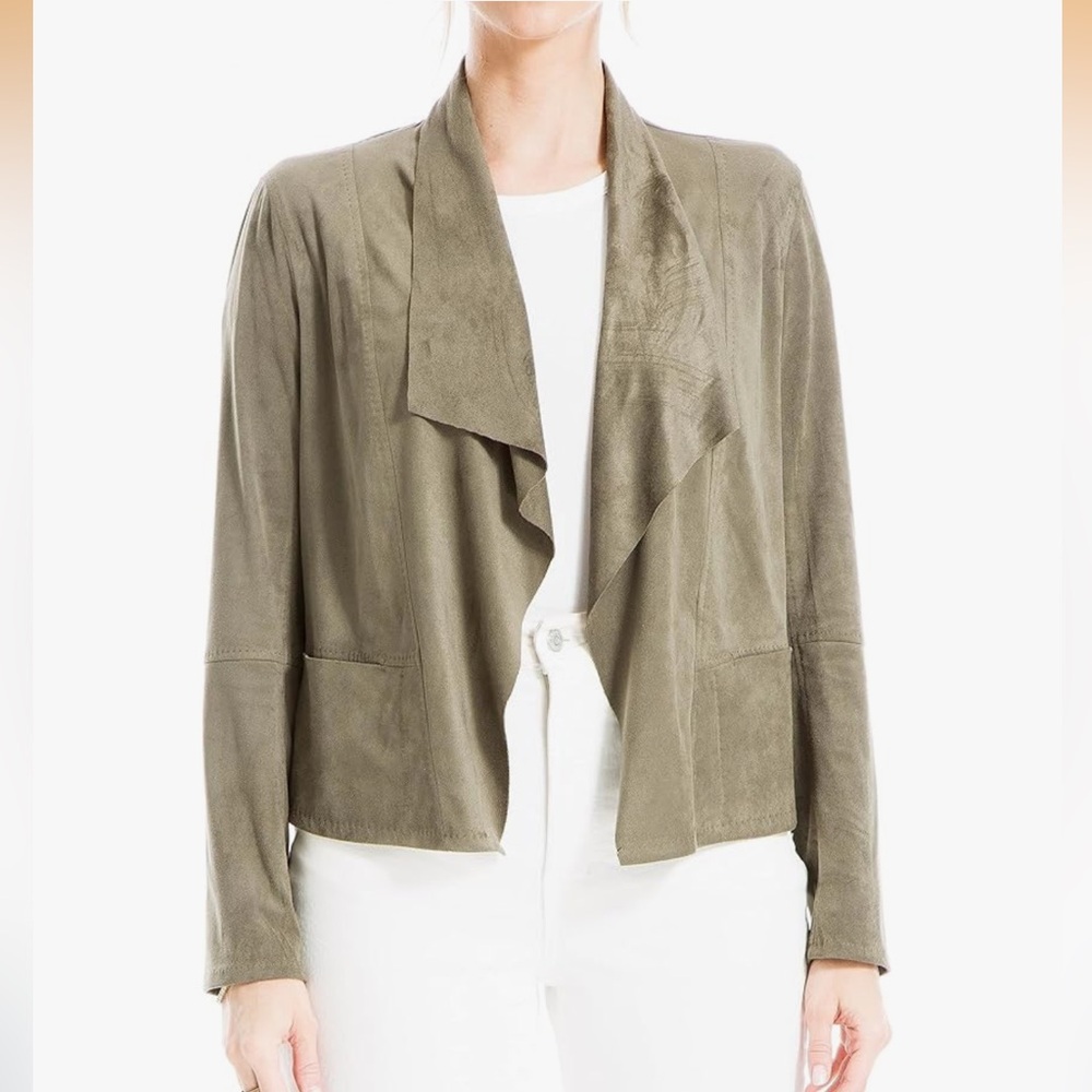 Max Studio Womens Faux Suede Short Drape Jacket